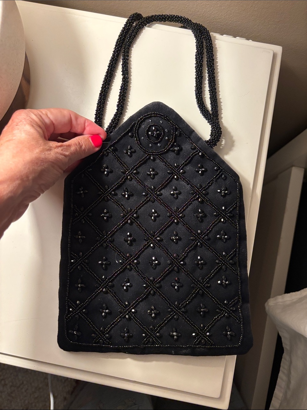 Black Beaded Evening Clutch with Beaded Strap
